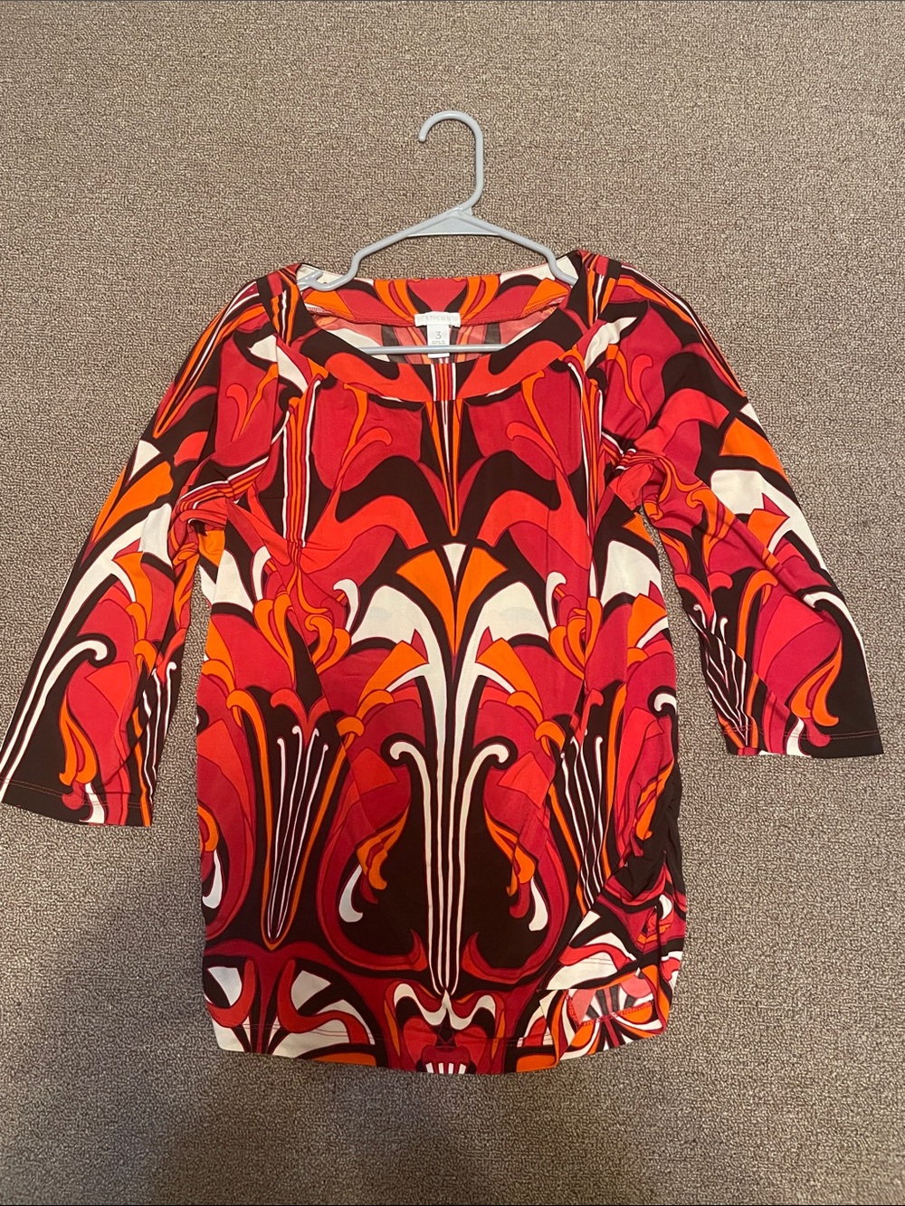 Chico's Red, Orange & White Abstract Scoop Neck Tunic